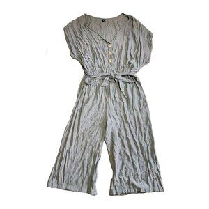 Shein Curve Jumpsuit Womens Plus Size 3XL Solid Green Lightweight Tie Waist Crop